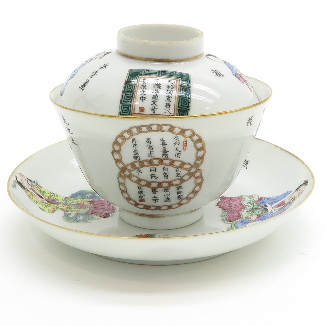 China Porcelain Wu Shuang Pu Cup Saucer & Cover (1 of 6)