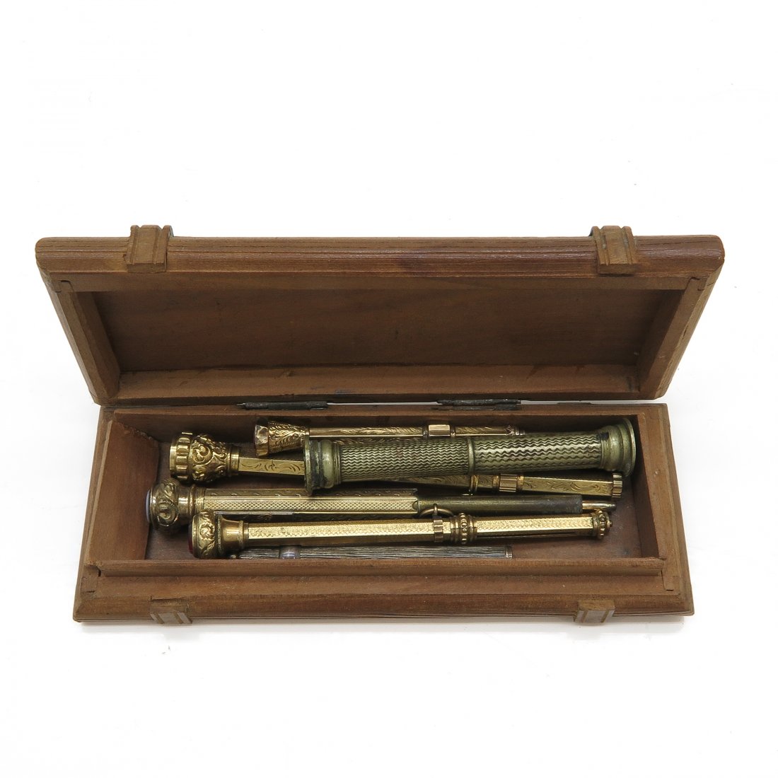 Box with Diverse 19th Century Pen Holders: 12 x 2 x 5 cm.