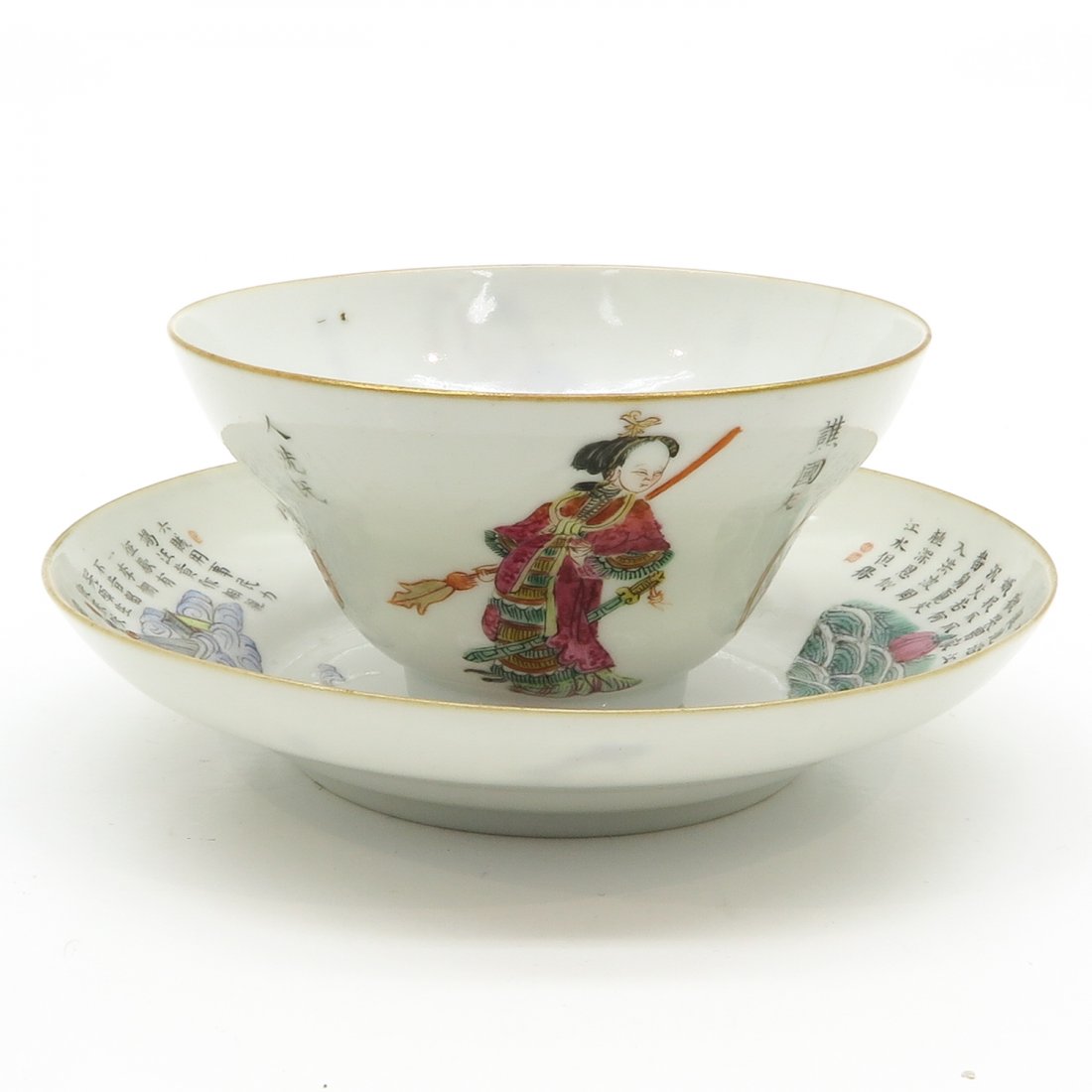 China Porcelain Wu Shuang Pu Decor Cup & Saucer (1 of 6)