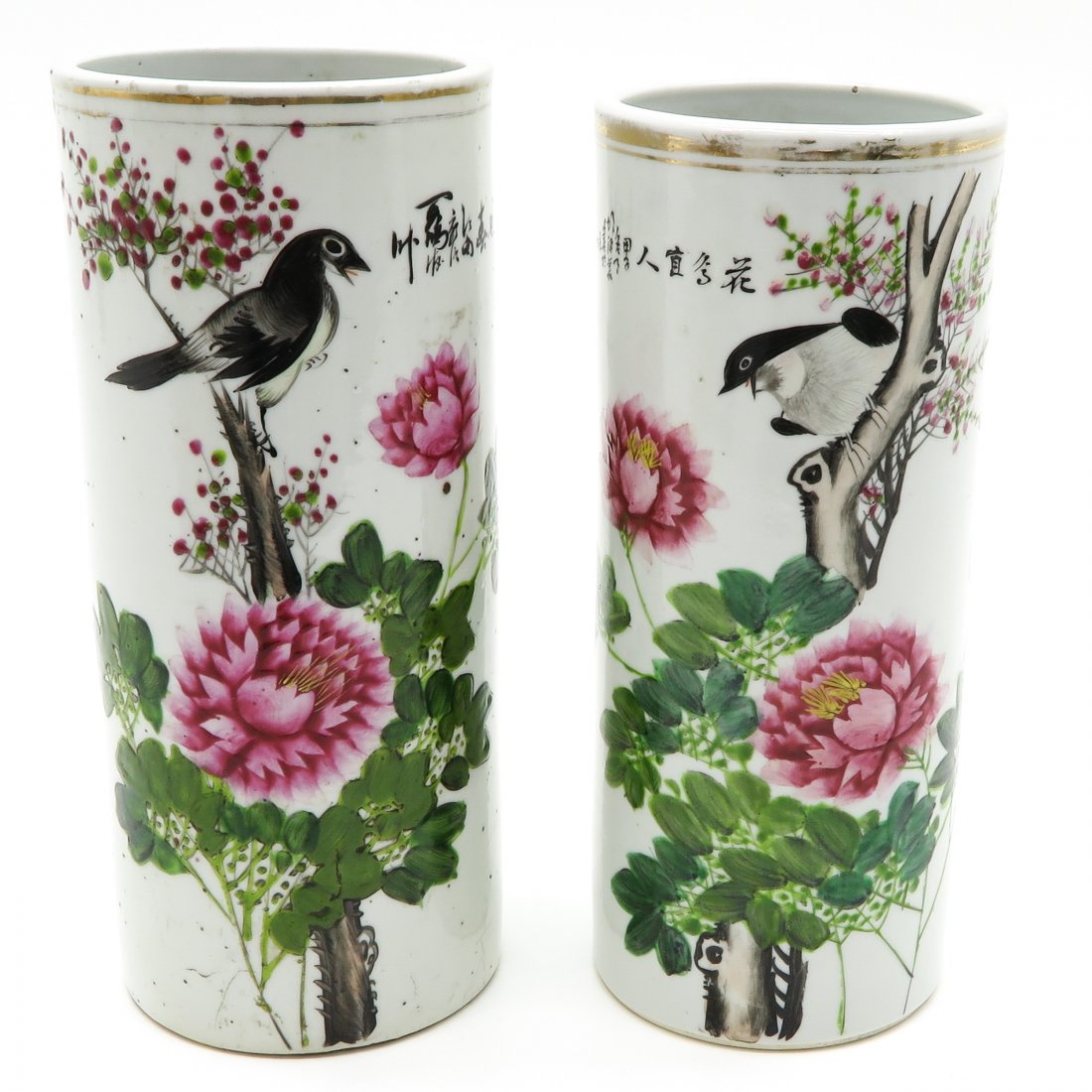 Lot of 2 Republic Period Cylinder Roll Wagon Vases (1 of 6)