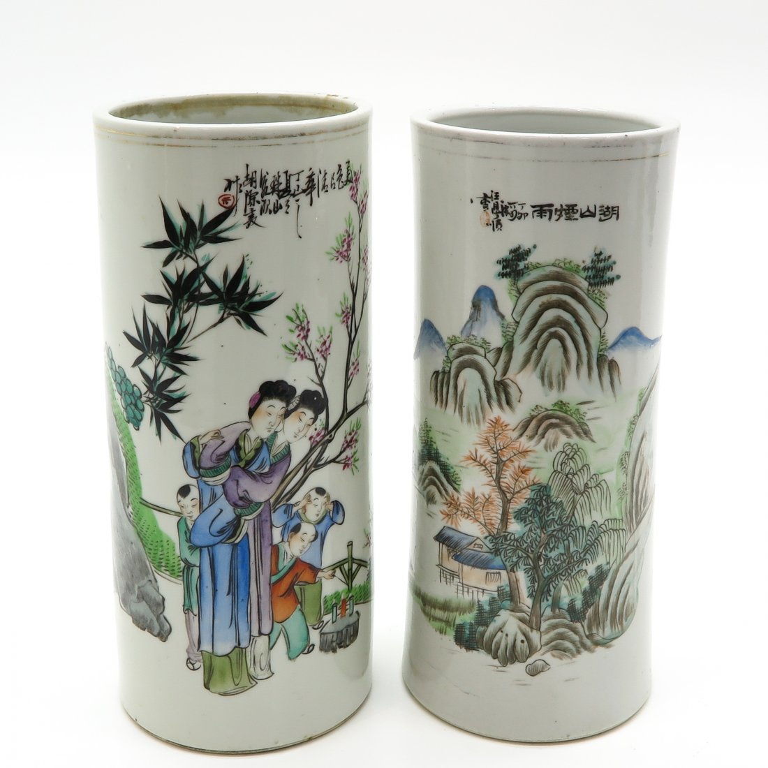 Lot of 2 China Porcelain Cylinder Roll Wagon Vases (1 of 6)