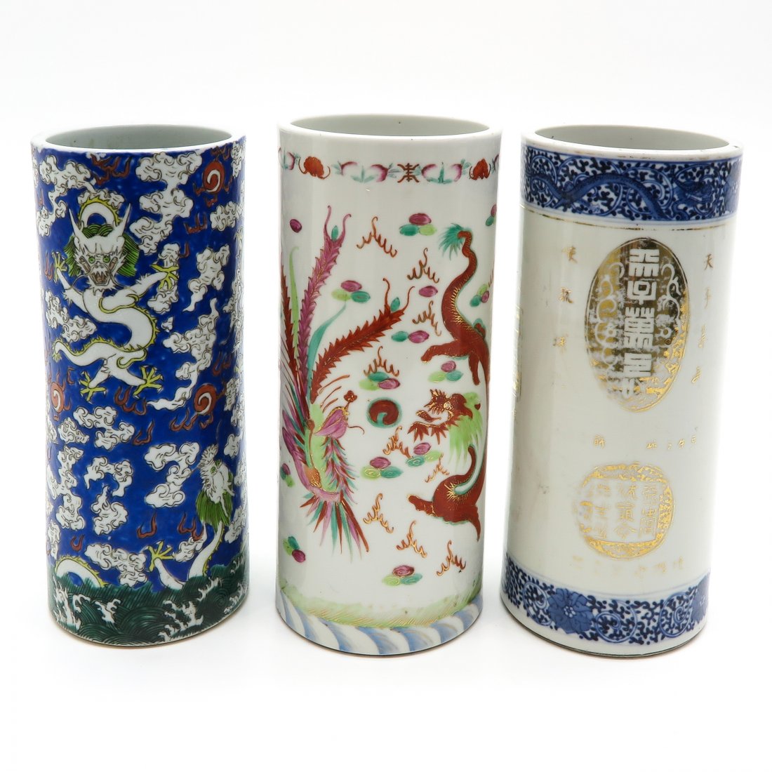 Lot of 3 China Porcelain Cylinder Roll Wagon Vases (1 of 6)