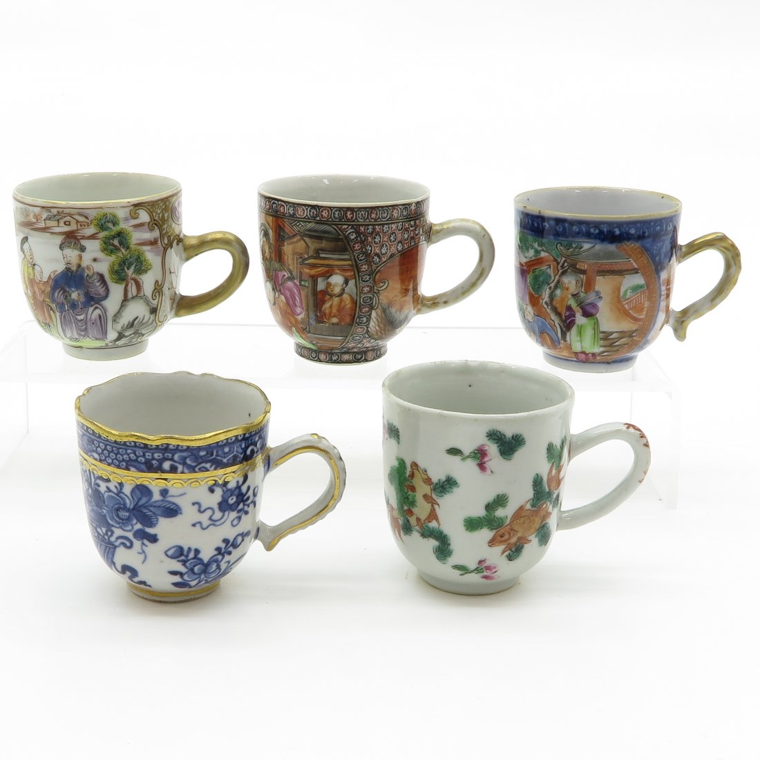 Lot of China Porcelain Cups: Including 18th Century, 7 cm tall, chip.