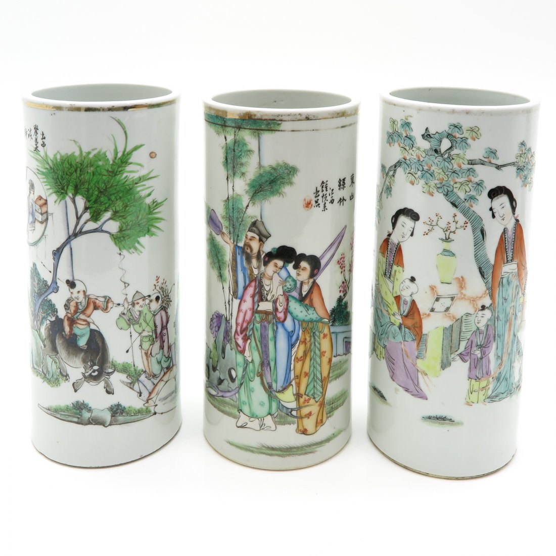 Lot of 3 China Porcelain Cylinder Roll Wagon Vases (1 of 6)