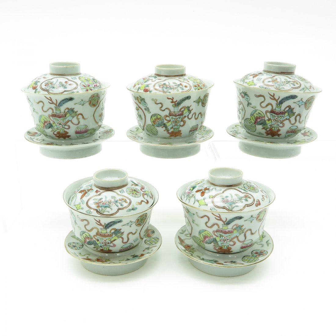 Lot of 5 China Porcelain Lidded Cups and Saucers (1 of 6)