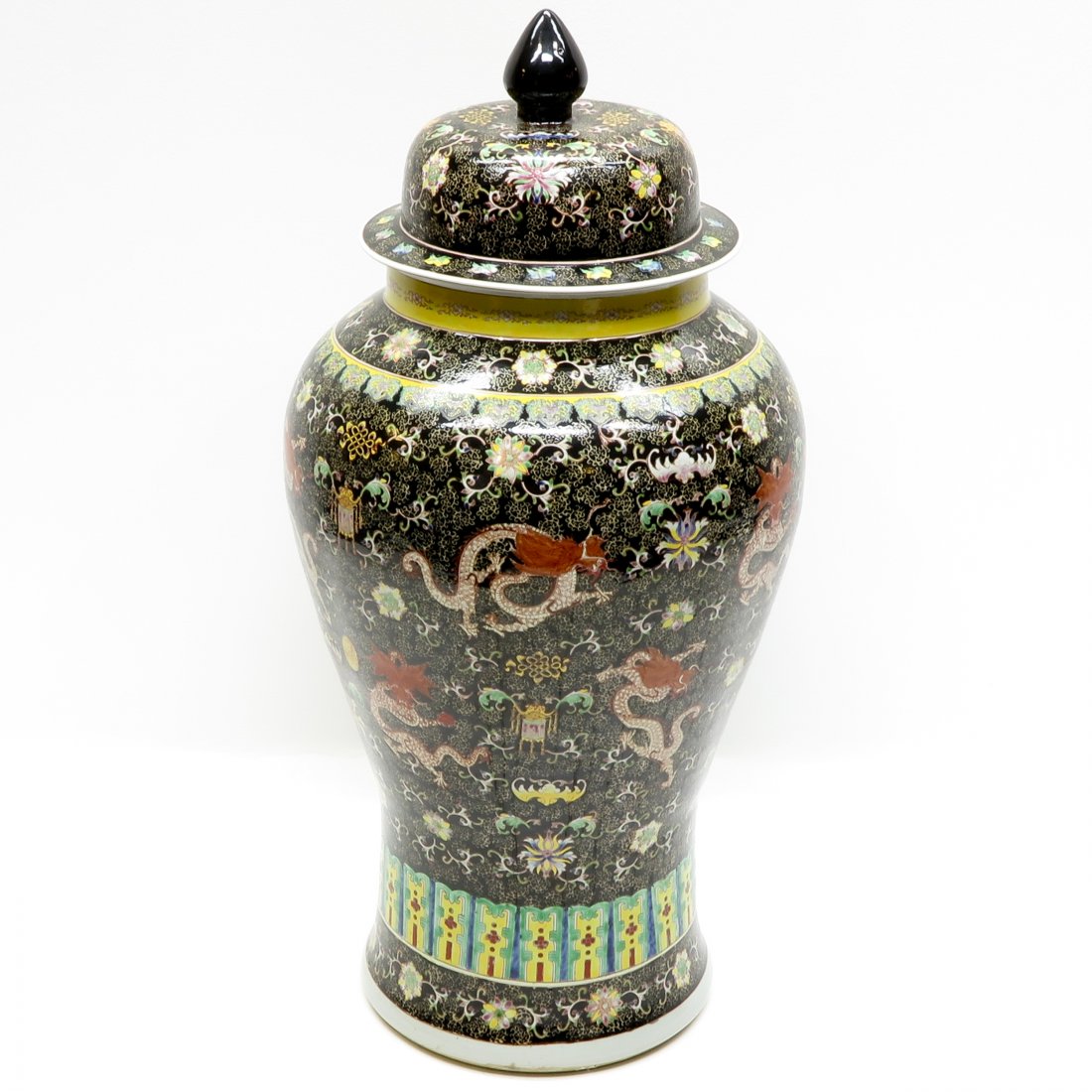 China Porcelain Famille Noir Lidded Vase (1 of 8)