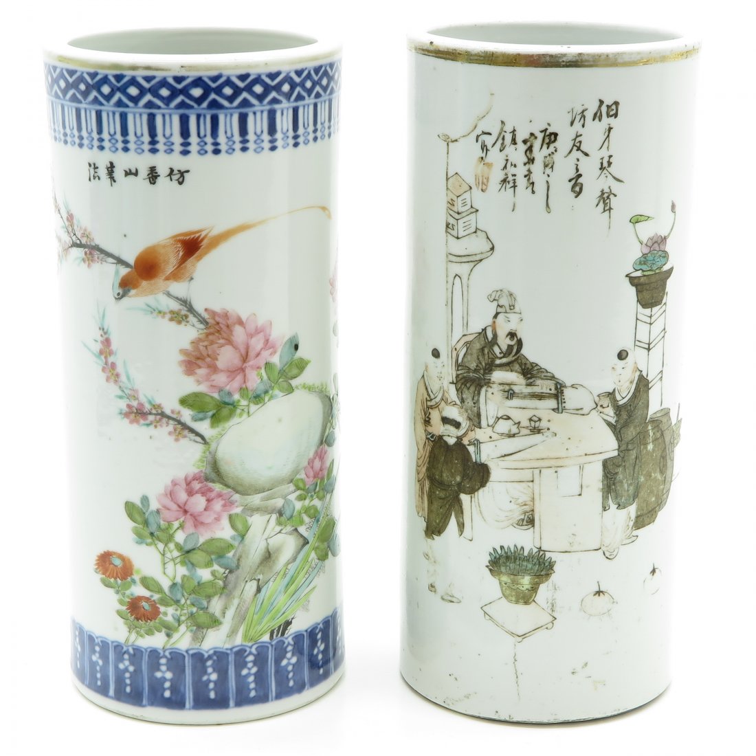 Lot of 2 China Porcelain Cylinder Roll Wagon Vases (1 of 6)