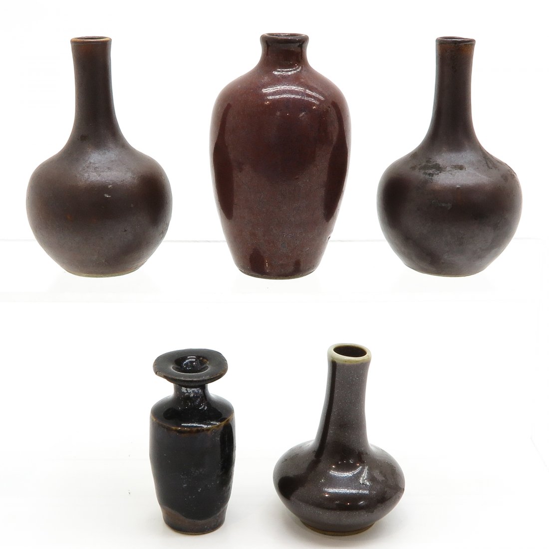 Lot of 5 China Porcelain Vases: Tallest is 10 cm., chip.