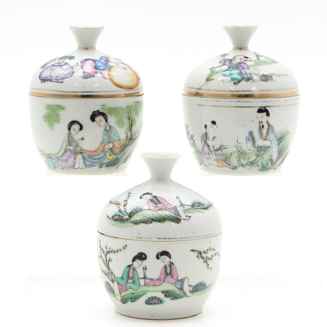 Lot of 3 China Porcelain Lidded Bowls (1 of 6)