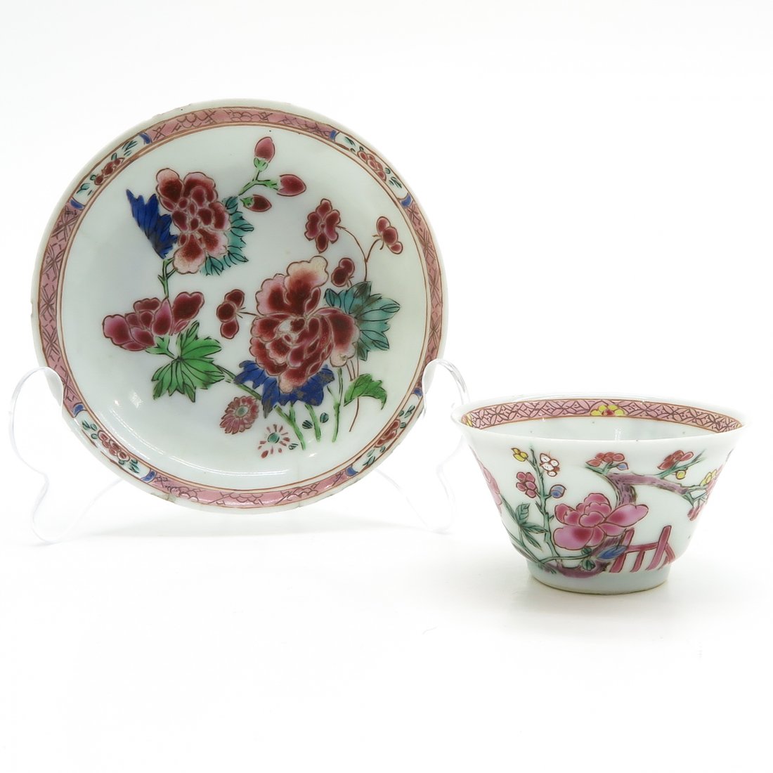 18th Century Famille Rose Decor Cup & Saucer (1 of 6)