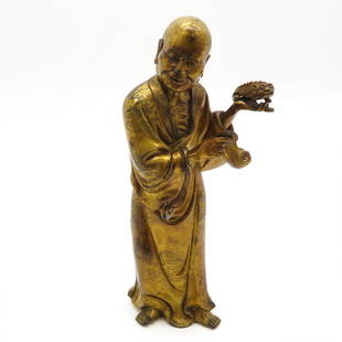 Bronze Gilded Sculpture: Depicting Chinese man, 42 cm tall.