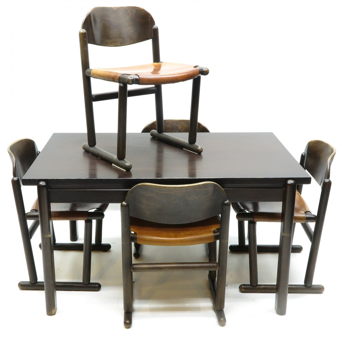 Table and Chairs Circa 1970: Including table and 5 chairs, table measures 140 x 75 x 93 cm.