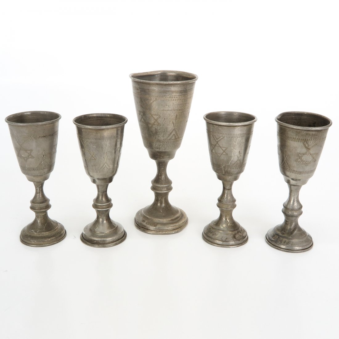 Lot of 5 Silver Jewish Chalices (1 of 2)