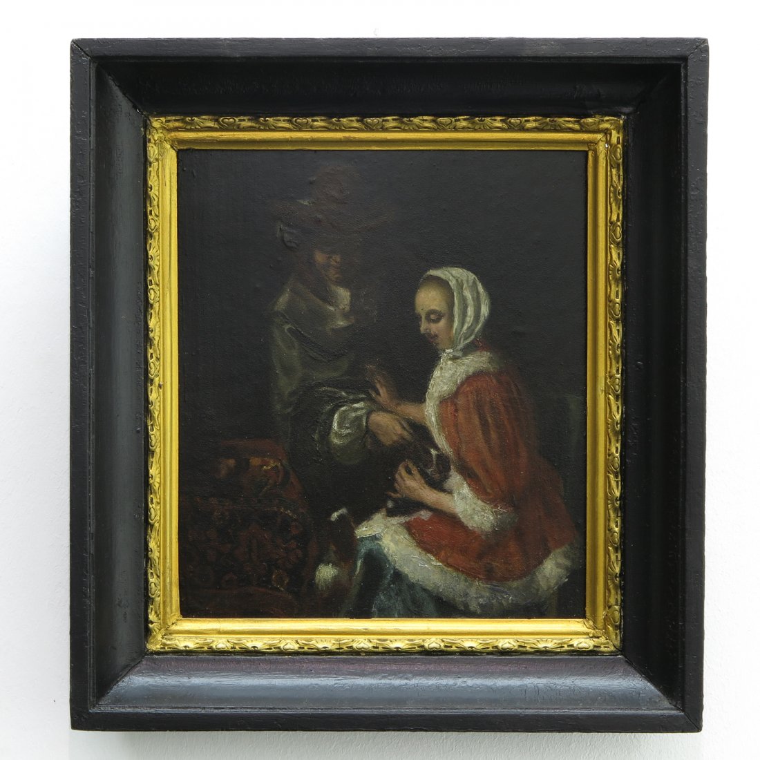 Oil on Panel Depicting Romantic Scene: 19 x 24 cm.