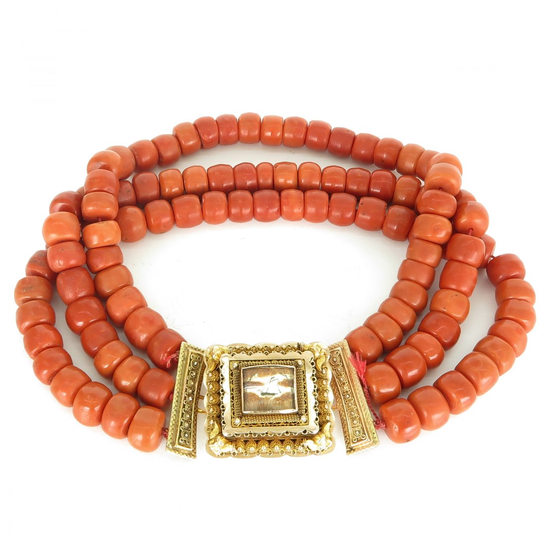 19th Century 3 Strand Red Coral Necklace on 14KG Clasp (1 of 3)