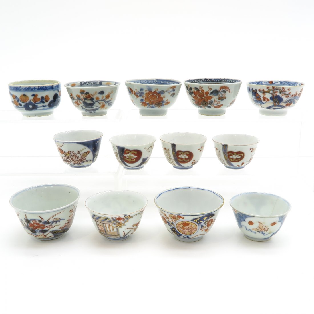 Diverse Lot of China Porcelain Cups: 13 pieces, including 18th Century, tallest is 5 cm., hairline and chip.