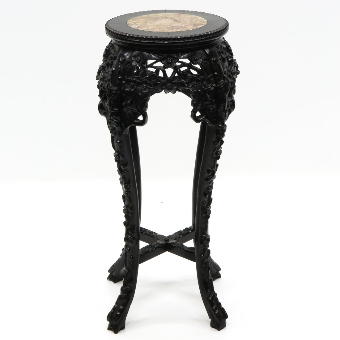 Carved Chinese Side Table with Marble Top (1 of 2)
