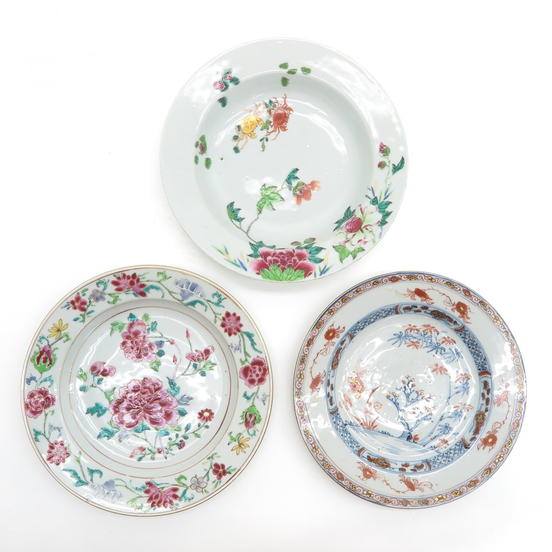 Lot of 3 18th Century China Porcelain Plates (1 of 2)
