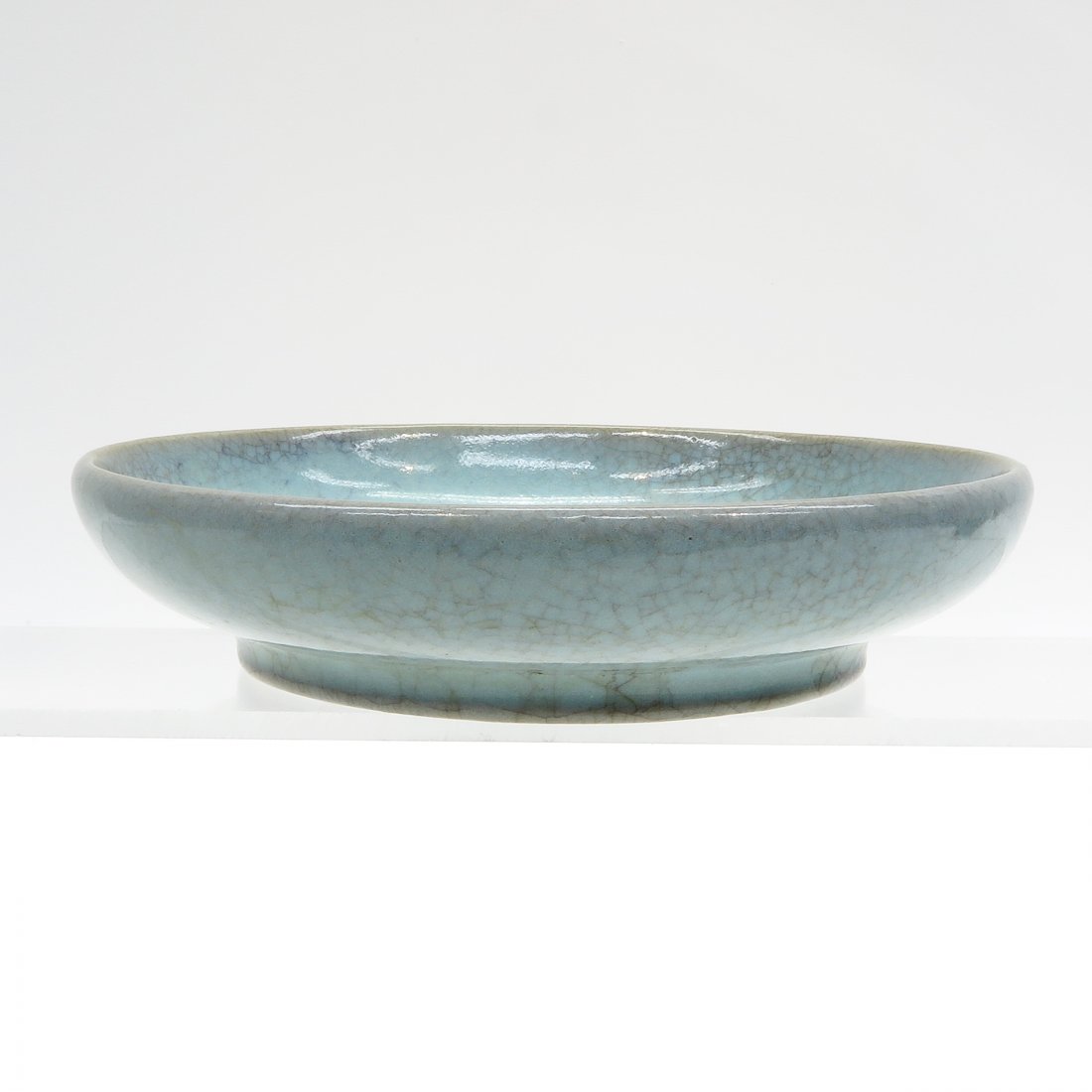 China Porcelain Crackle Ware Brush Washer: Signed with a poem on the bottom, 14 cm. in diameter.