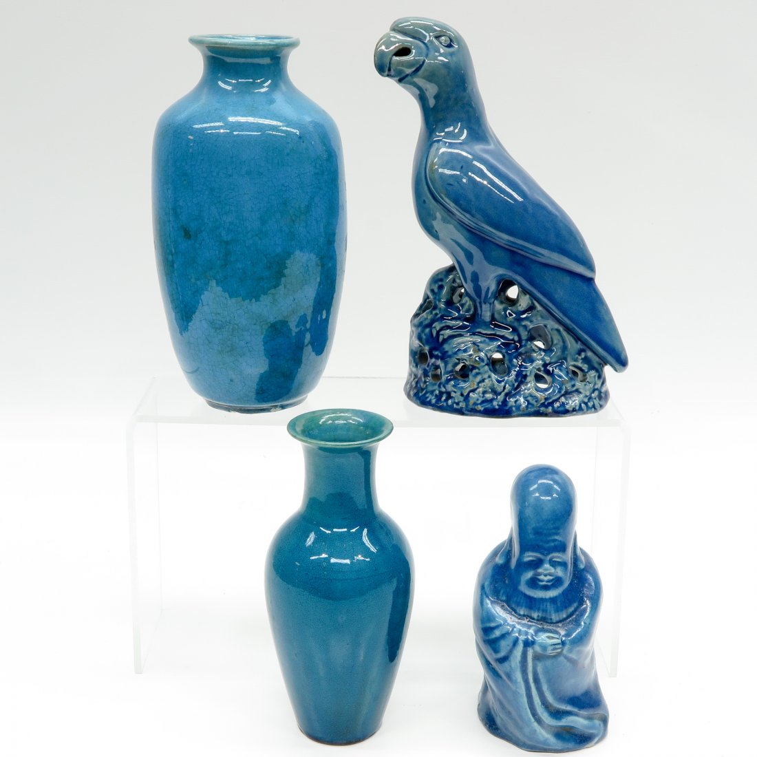 Lot China Porcelain Blue Glaze Vases and Sculpture (1 of 6)