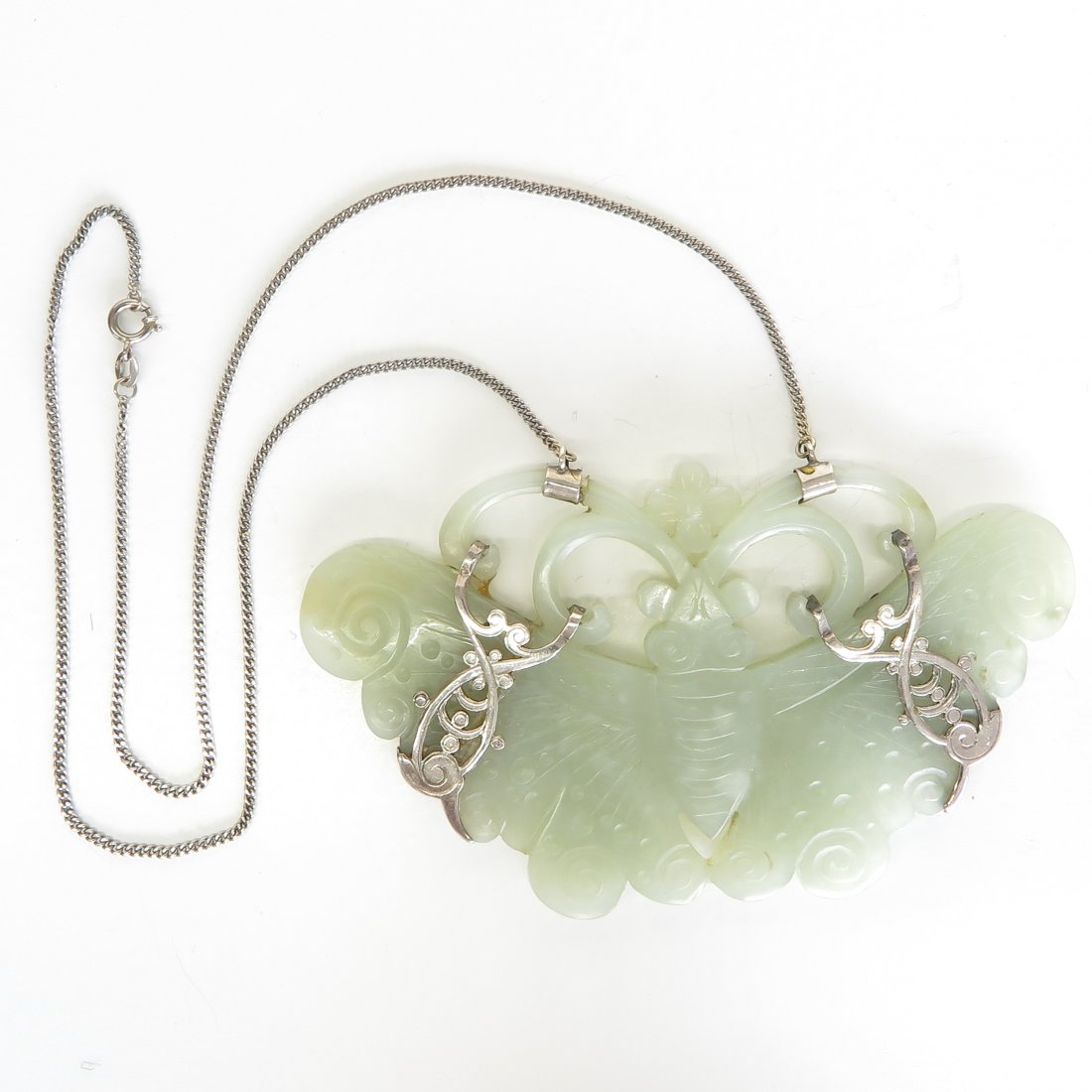 14KWG Necklace and Carved Jade Plaque Pendant (1 of 2)