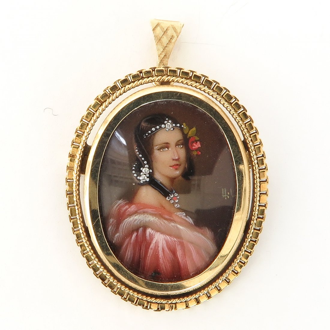 14KG Miniature Portrait Set with Diamonds (1 of 2)