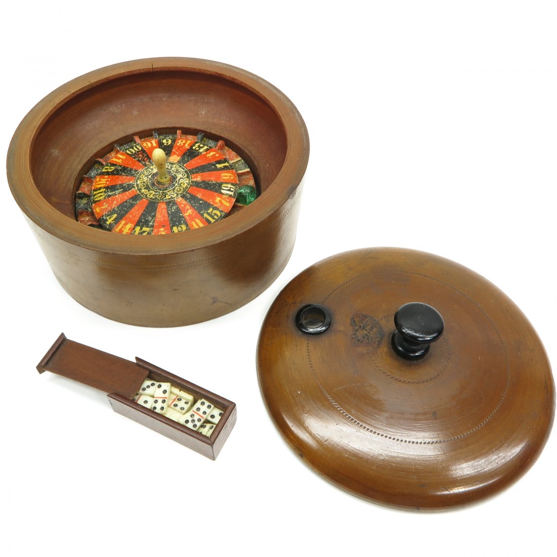 Miniature Roulette Wheel with Chips: 13 cm. in diameter.