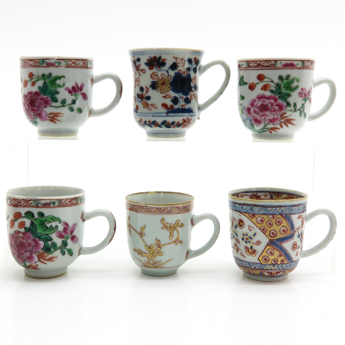 Lot of 6 18th Century China Porcelain Cups: 7 cm. tall, chip and hairline.