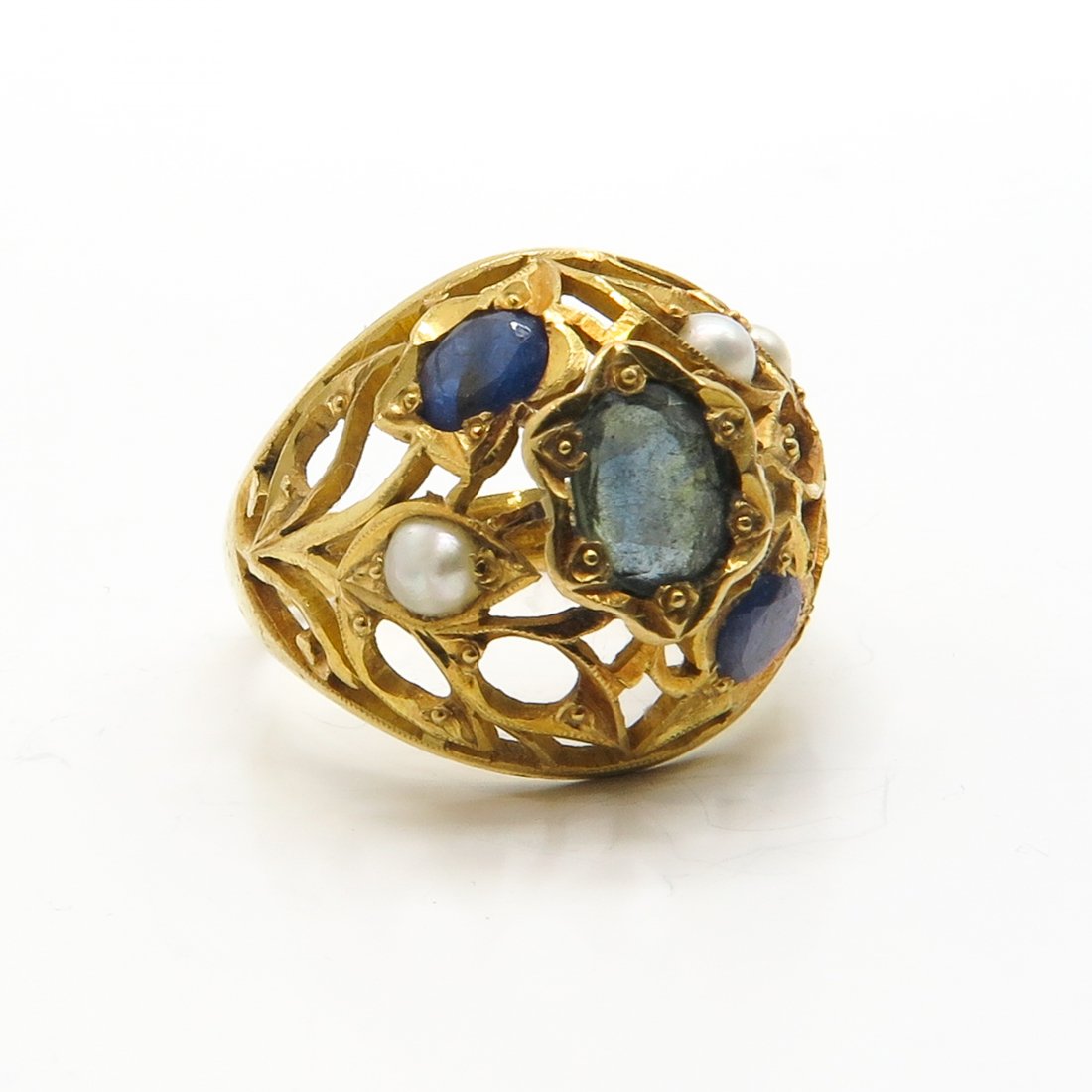 18KG Ladies Sapphire and Pearl Ring (1 of 1)