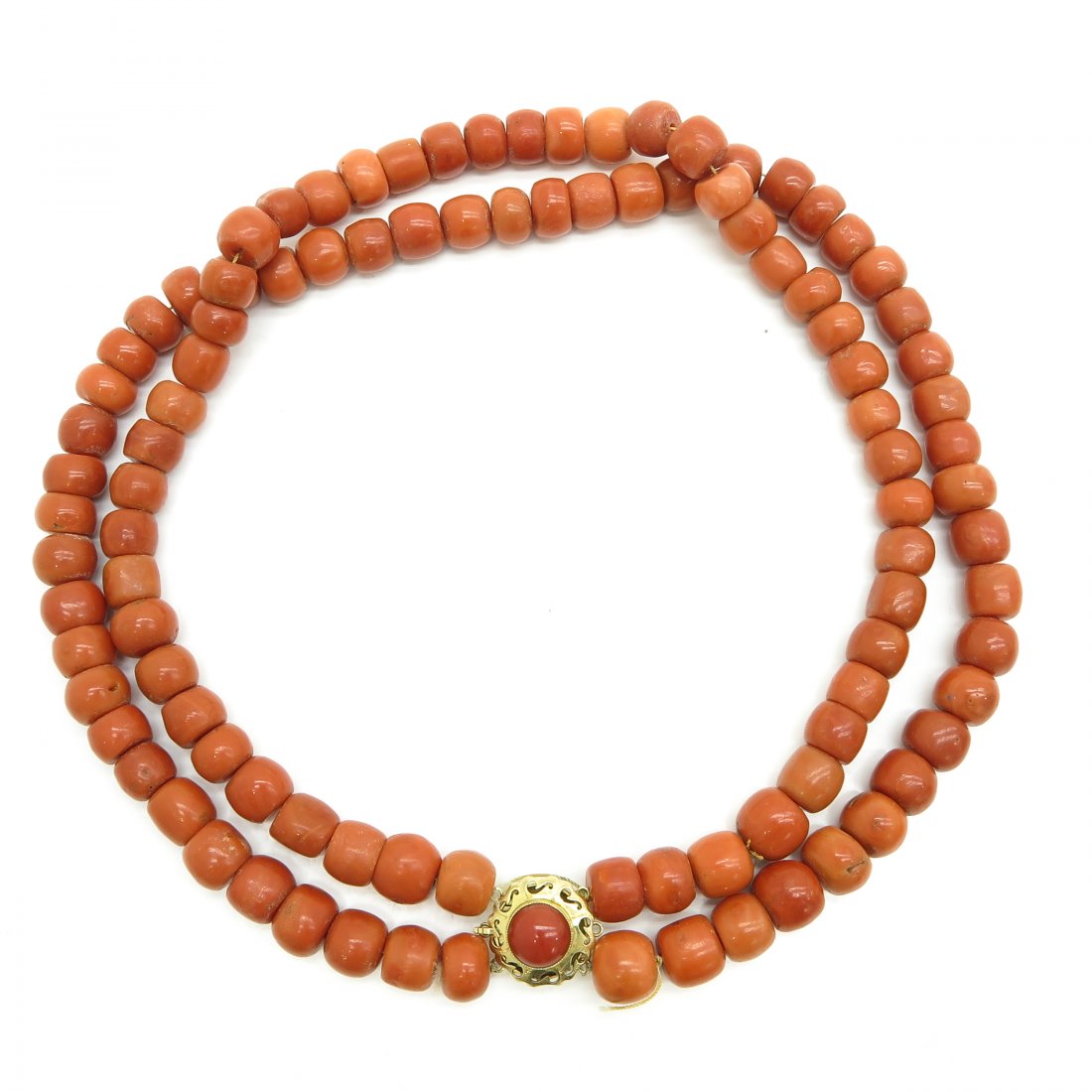 19th Century 2 Strand Red Coral Necklace on 14KG Clasp (1 of 3)