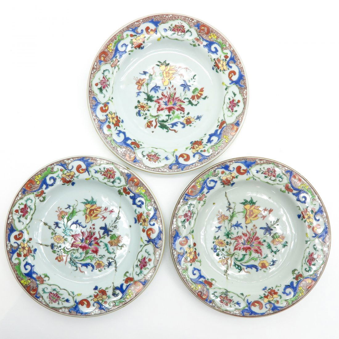 Lot of 3 18th Century China Porcelain Plates (1 of 2)