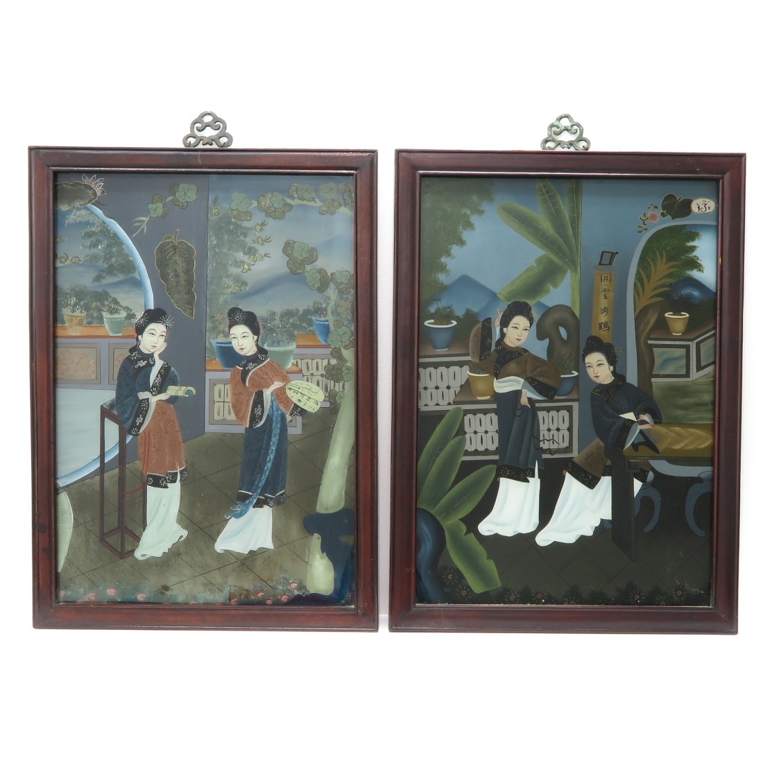 Lot of 2 Chinese Reverse Paintings on Glass (1 of 2)