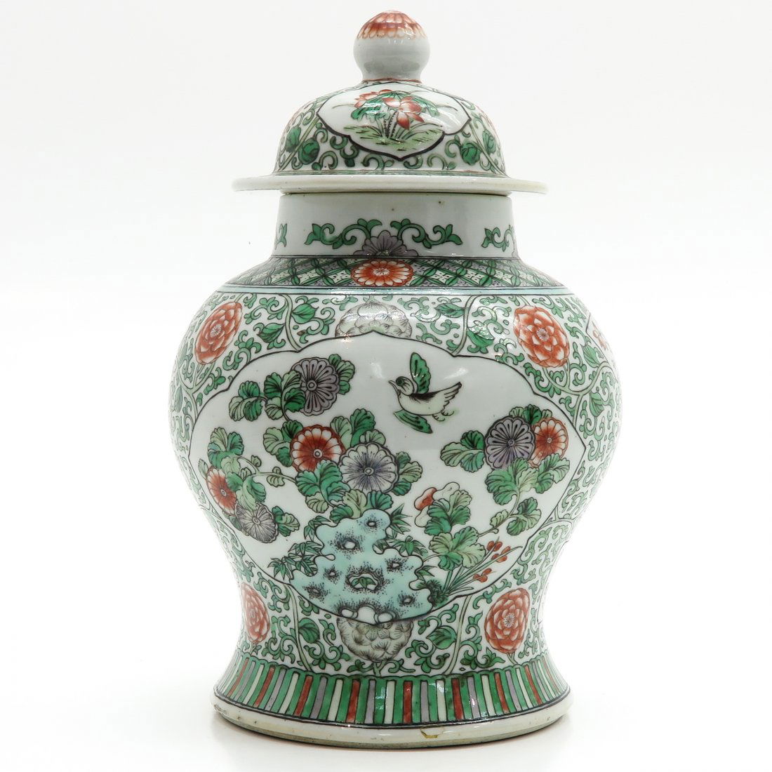 China Porcelain Famille Verte Decor Lidded Vase (1 of 6)