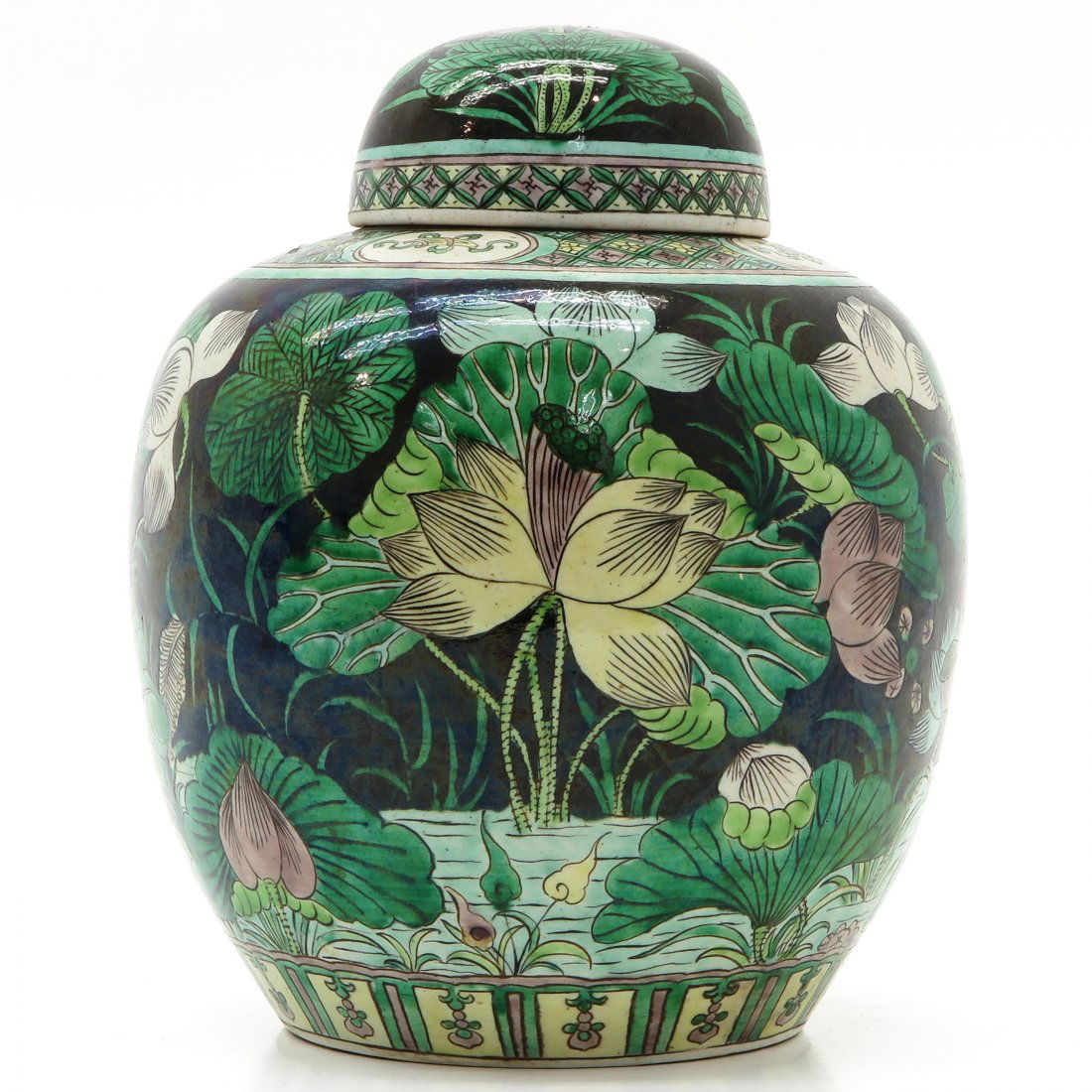 China Porcelain Famille Noir Decor Ginger Jar (1 of 6)