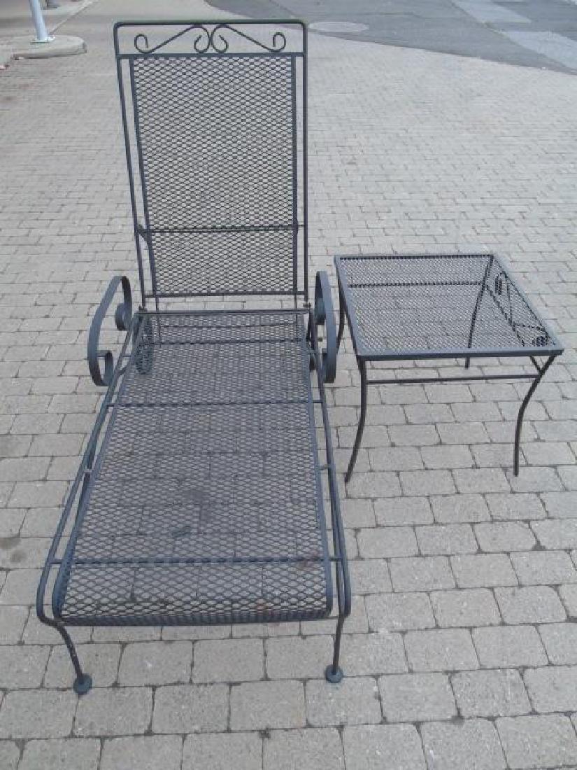 Black Openwork Outdoor Metal Lounger & Table (1 of 3)