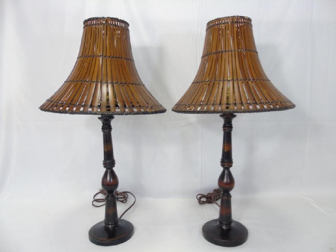 Pair Contemporary Palecek Lamps w Woven Shades (1 of 5)
