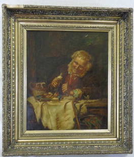 Charles Spencelayh - (1865-1958) English Portrait: Charles Spencelayh - (1865-1958) Oil on canvas painting portrait of a genre scene. Signed bottom right corner. Period carved wood frame. Charles Spencelayh was active/lived in United Kingdom. Charles