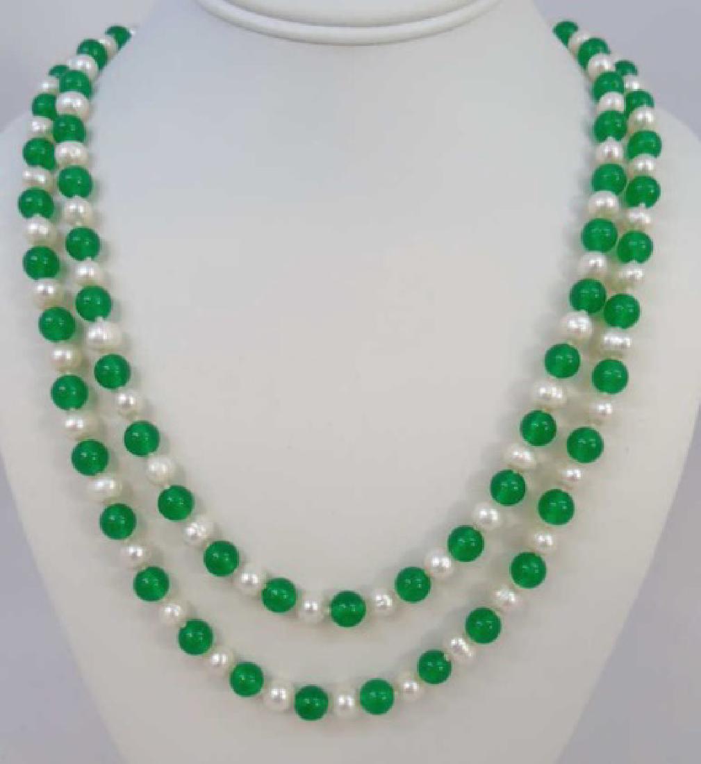 Pair Green Jade & Baroque White Pearl Necklaces (1 of 3)