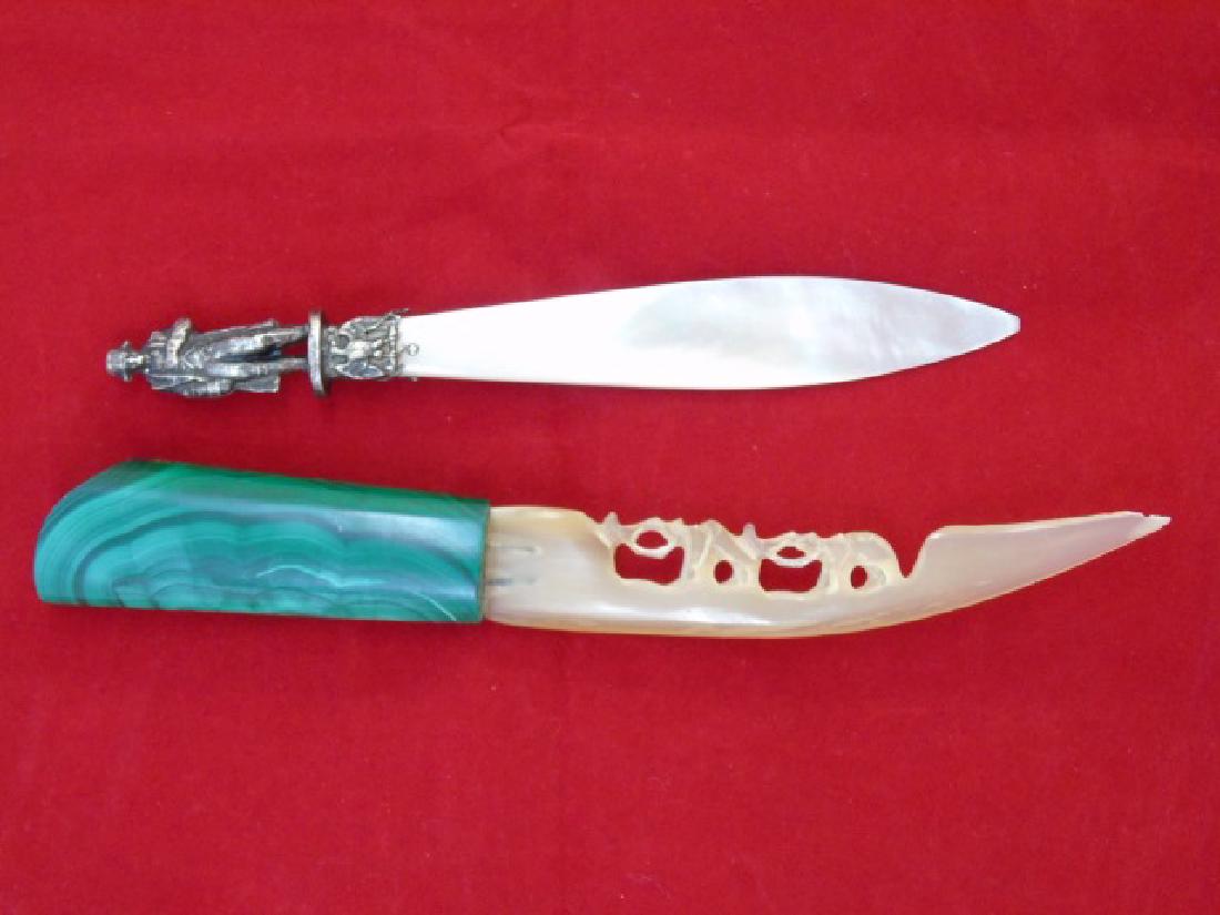 Two Antique Letter Openers - Malachite & Sterling (1 of 4)