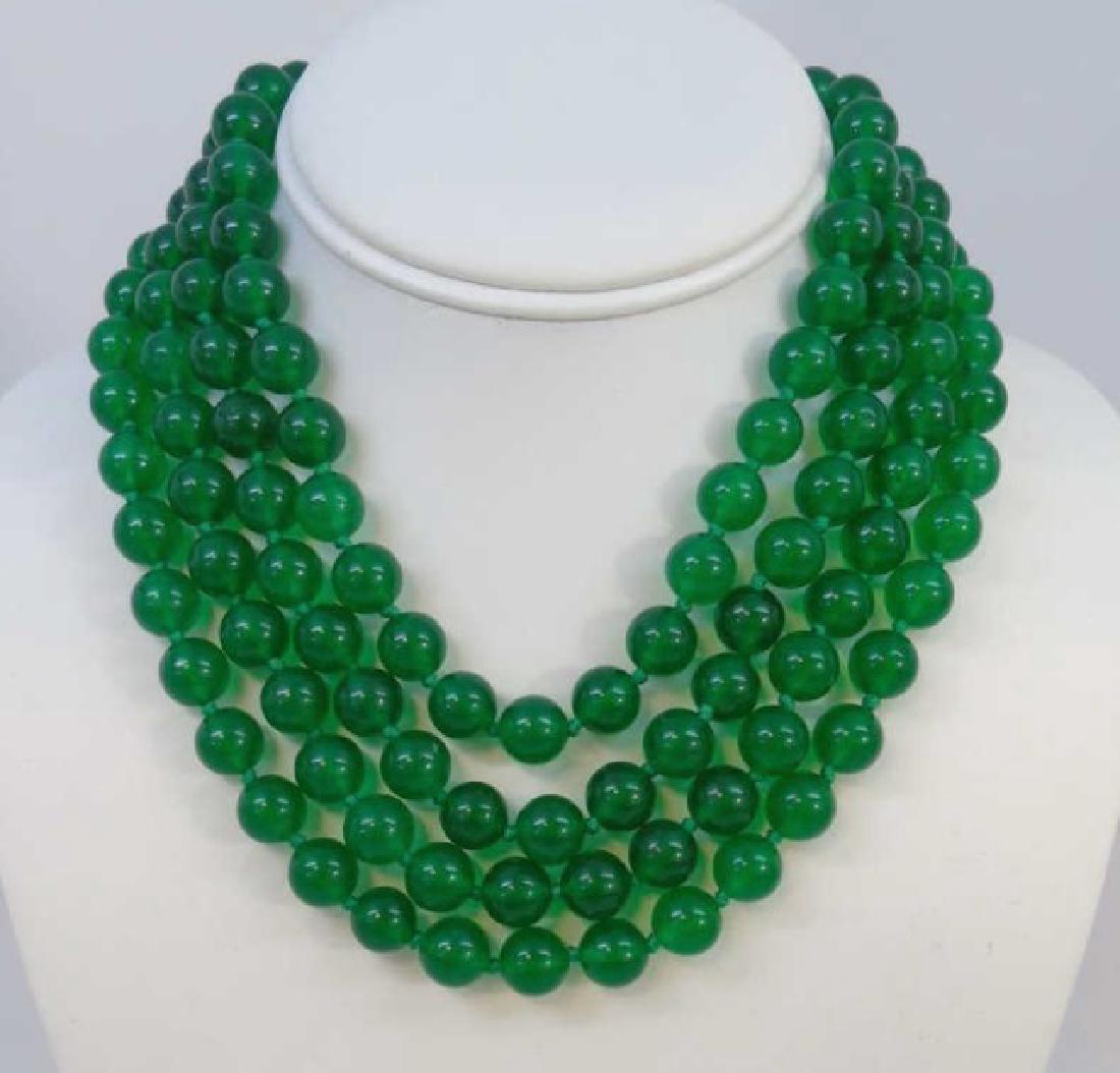 Four Strands of Chinese Green Jade Necklaces (1 of 3)