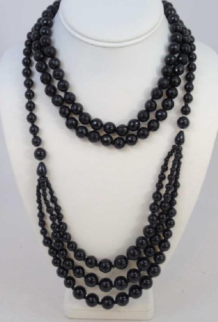 Pair Facet Onyx Necklaces & Multi Strand Necklace: Pair Faceted Onyx Necklaces & Multi Strand Necklace. Onyx / obsidian glass necklaces. Pair each measures 18 inches in length.