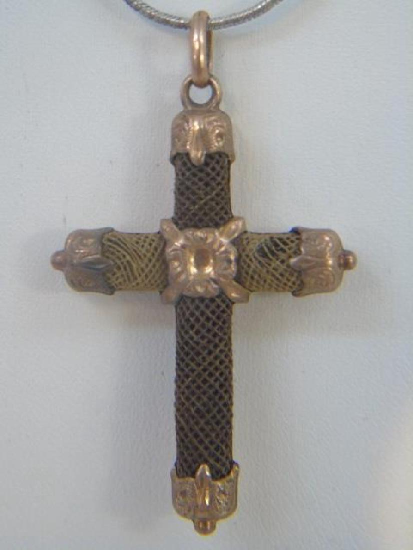 Antique 19th C Victorian Mourning Hair Gold Cross (1 of 3)
