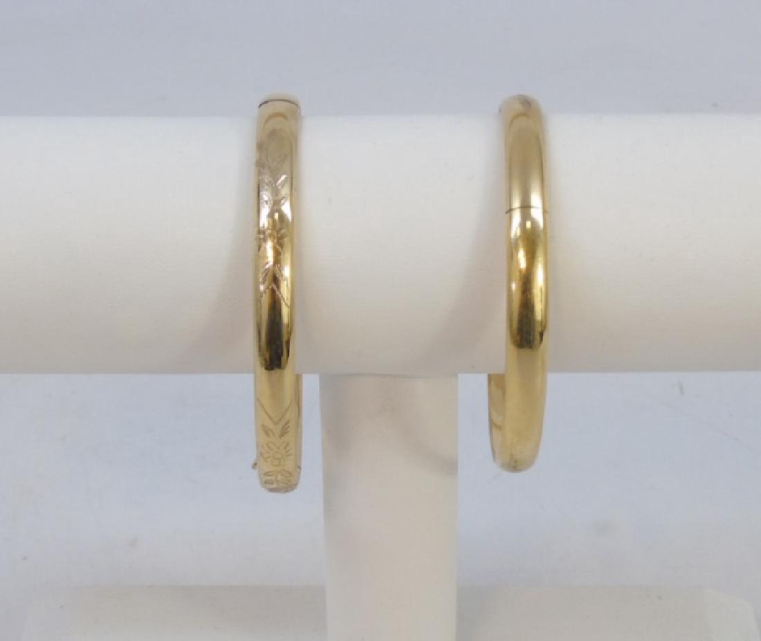Pair Estate Etched 14k Yellow Gold Bangle Bracelet (1 of 5)
