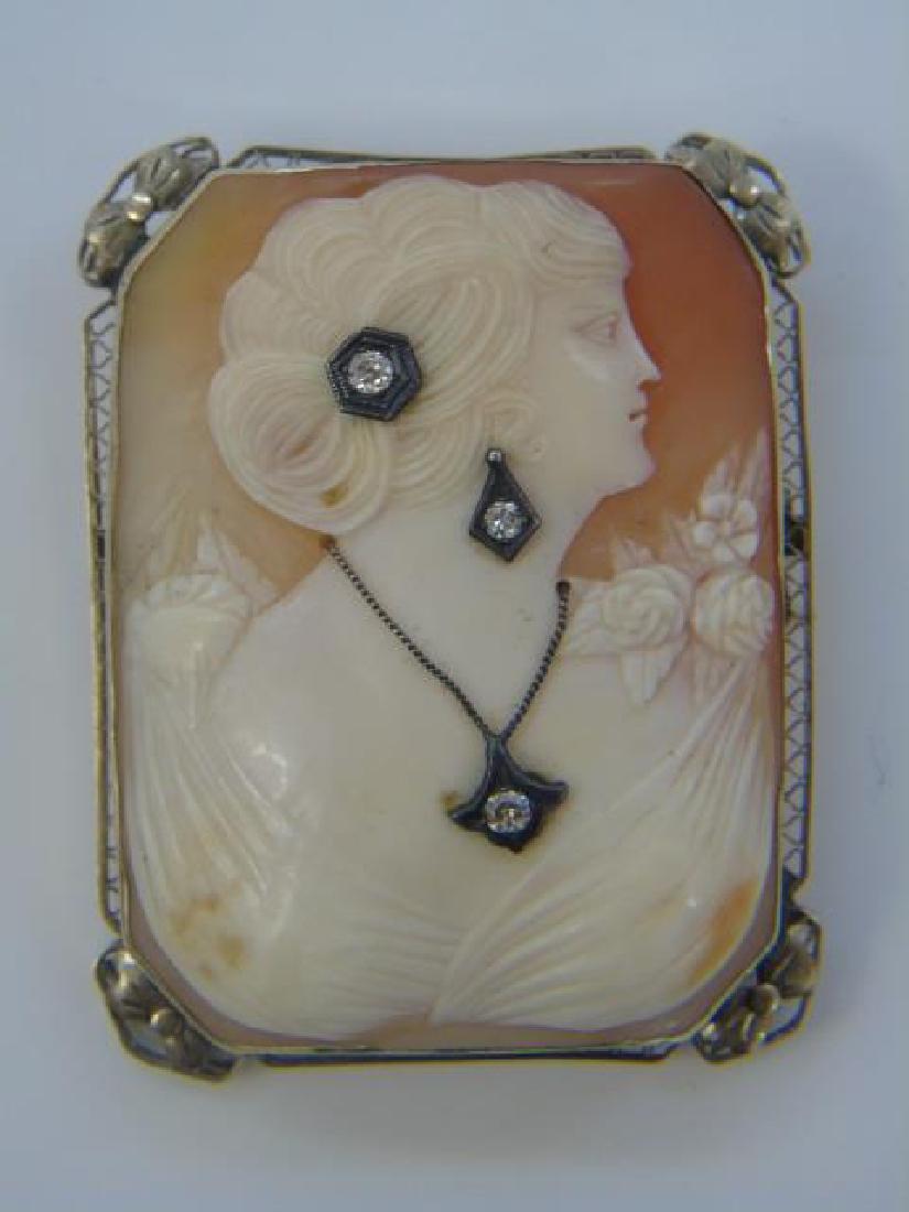 Estate Antique Shell Cameo w Diamonds Brooch (1 of 4)