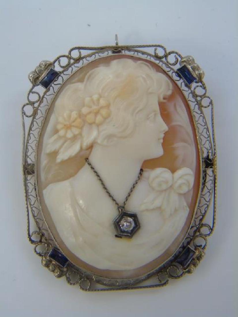 Estate Antique Gold Carved Cameo w Diamond Brooch (1 of 4)