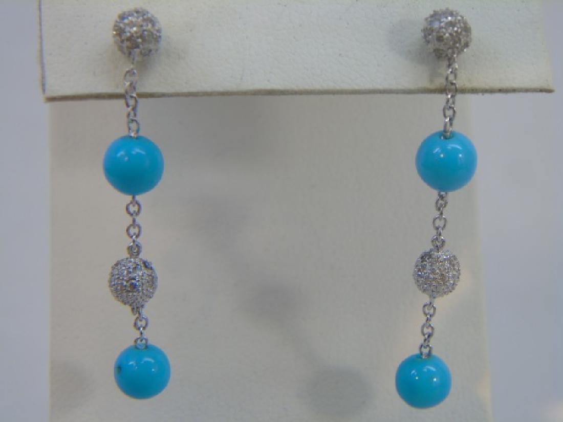 Pair Estate Pave Diamond & Turquoise Earrings (1 of 3)