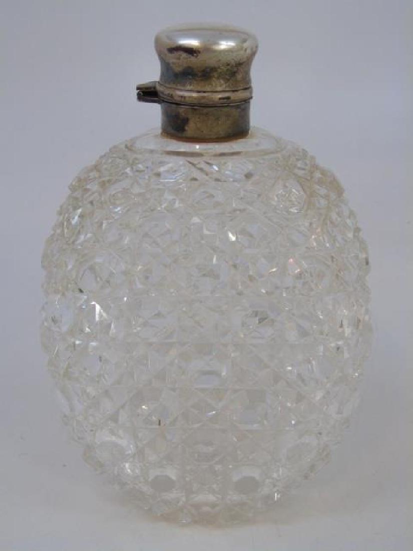 Large Antique Sterling Silver & Cut Crystal Flask (1 of 4)