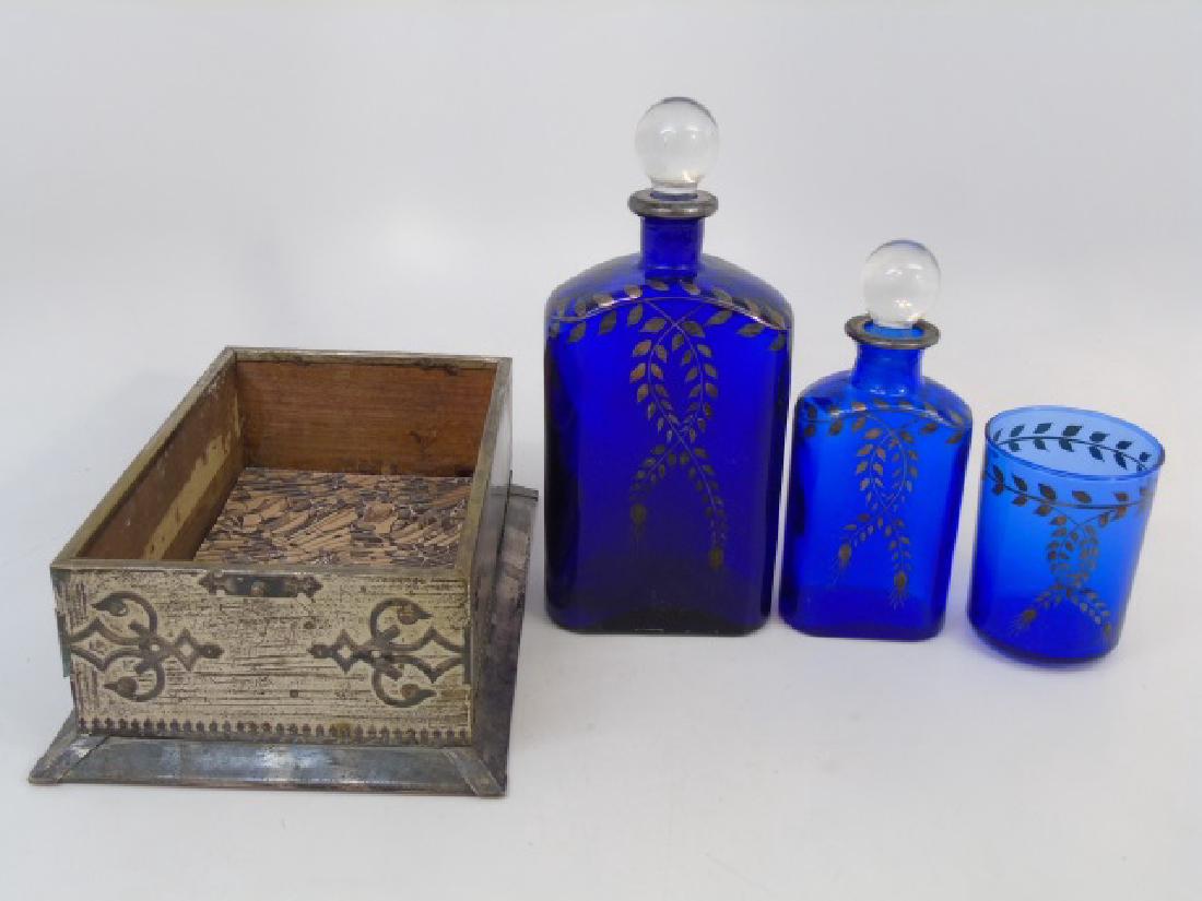 Antique Cobalt Glass & Silver Leaf Vanity Set (1 of 5)