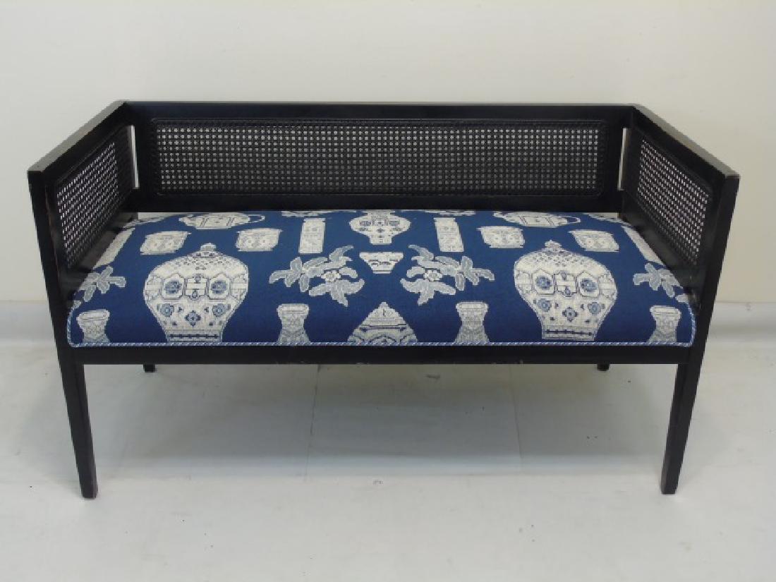Antique Settee Bench w Blue & White Tapestry Seat (1 of 2)