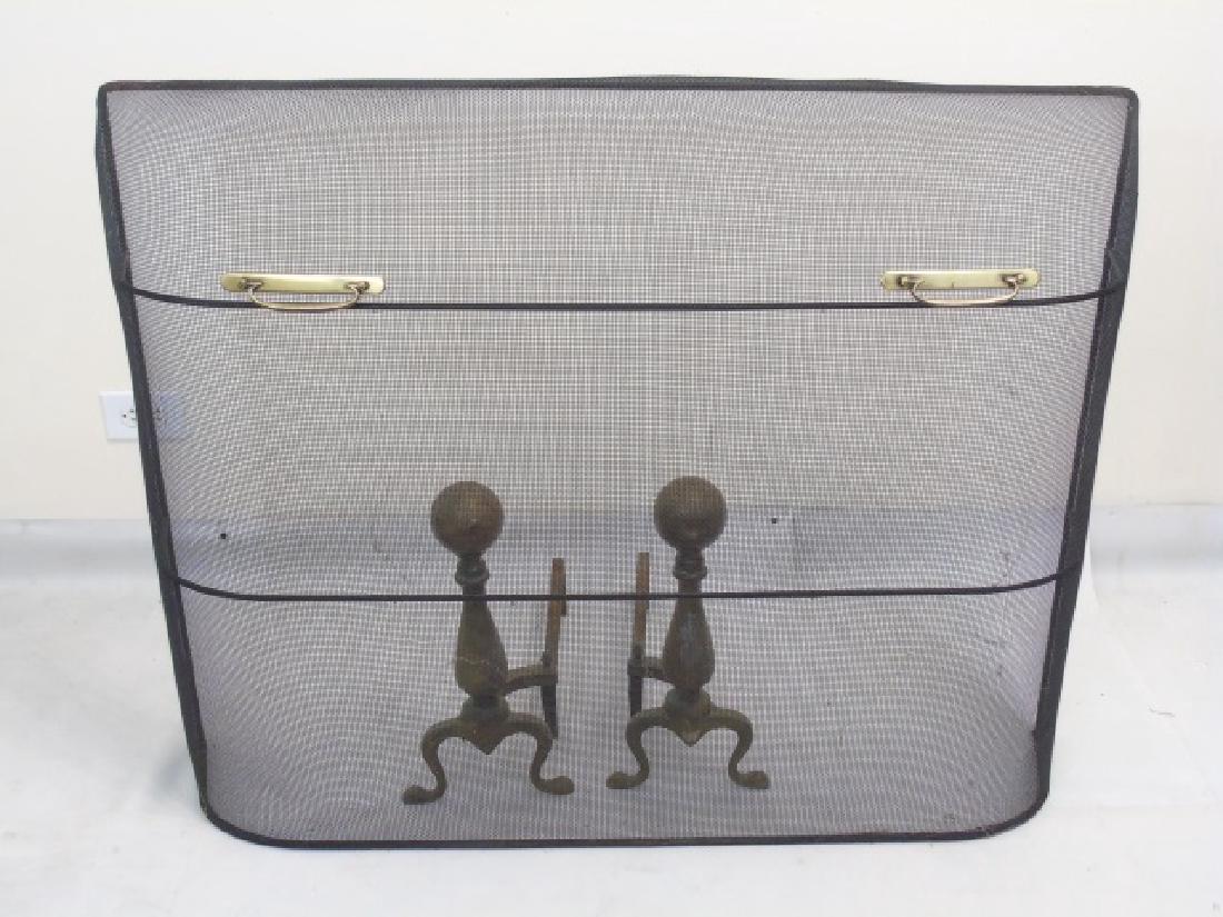 Fireplace Set of Black Screen & Ball Top Andirons (1 of 3)